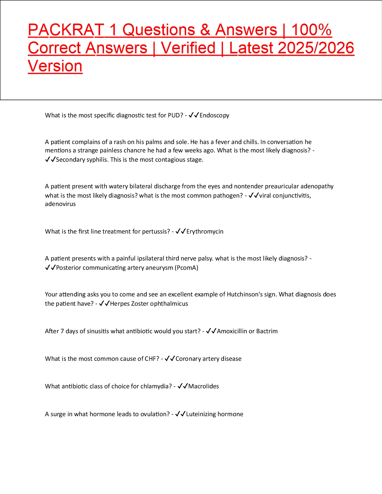 PACKRAT 1 Questions & Answers | 100% Correct Answers | Verified ...