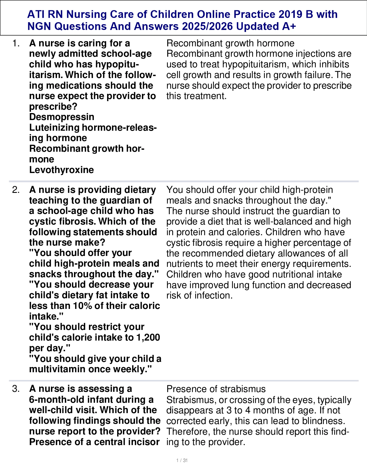 Rn Nursing Care Of Children Online Practice 2019 B