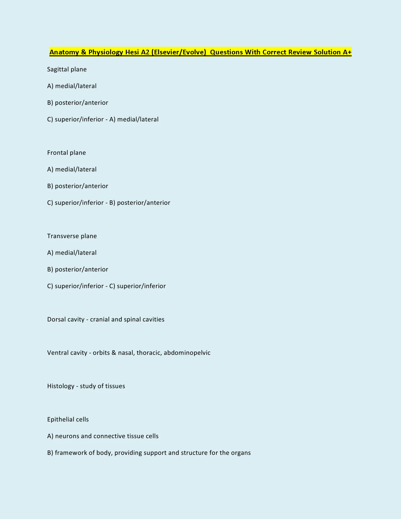 Anatomy physiology hesi a2 elsevier evolve questions with correct