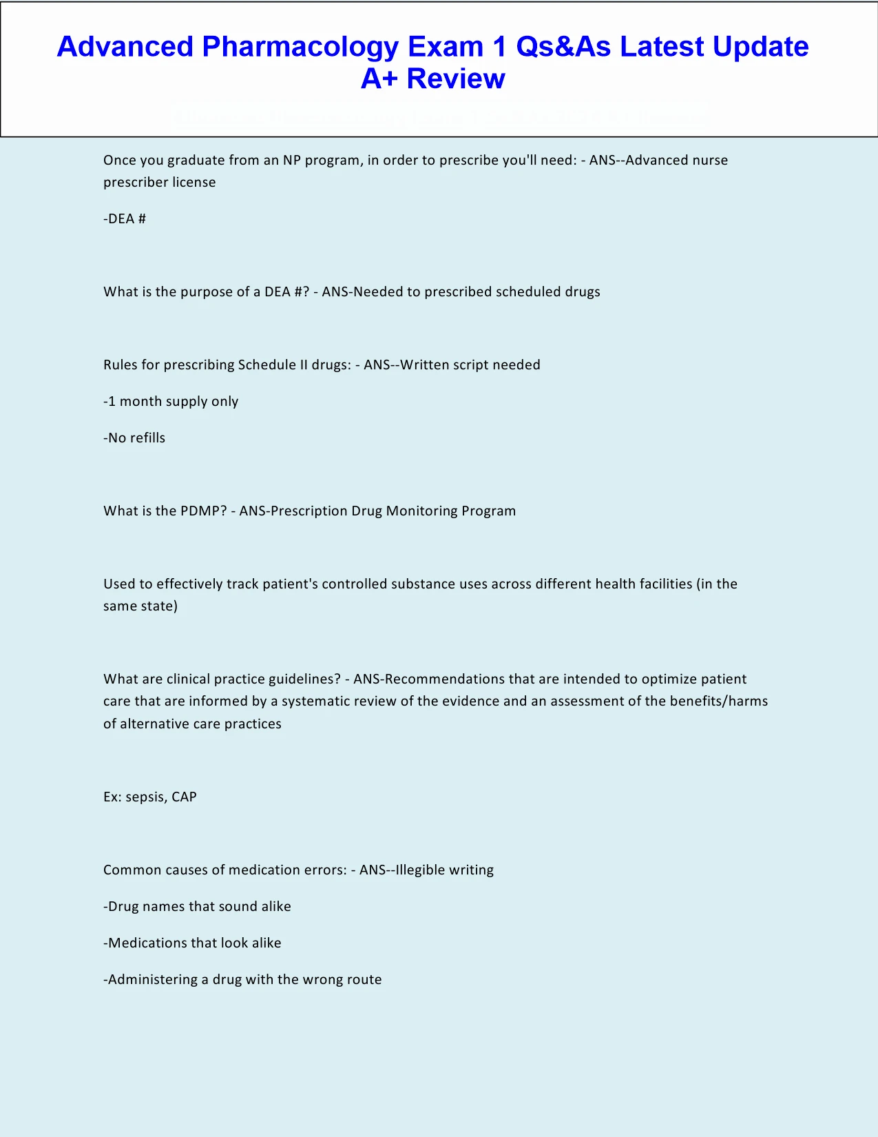 Advanced Pharmacology Exam 1 Qs As Latest Update A Review Advanced pharmacology exam 1 qs as latest update a review
