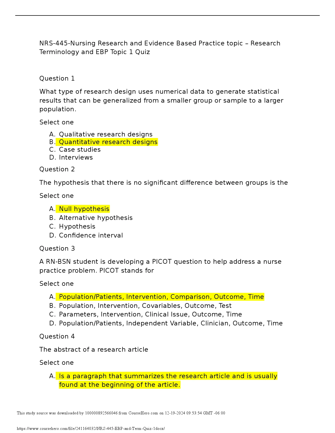 NRS-445-Nursing Research and Evidence Based Practice topic - Research ...