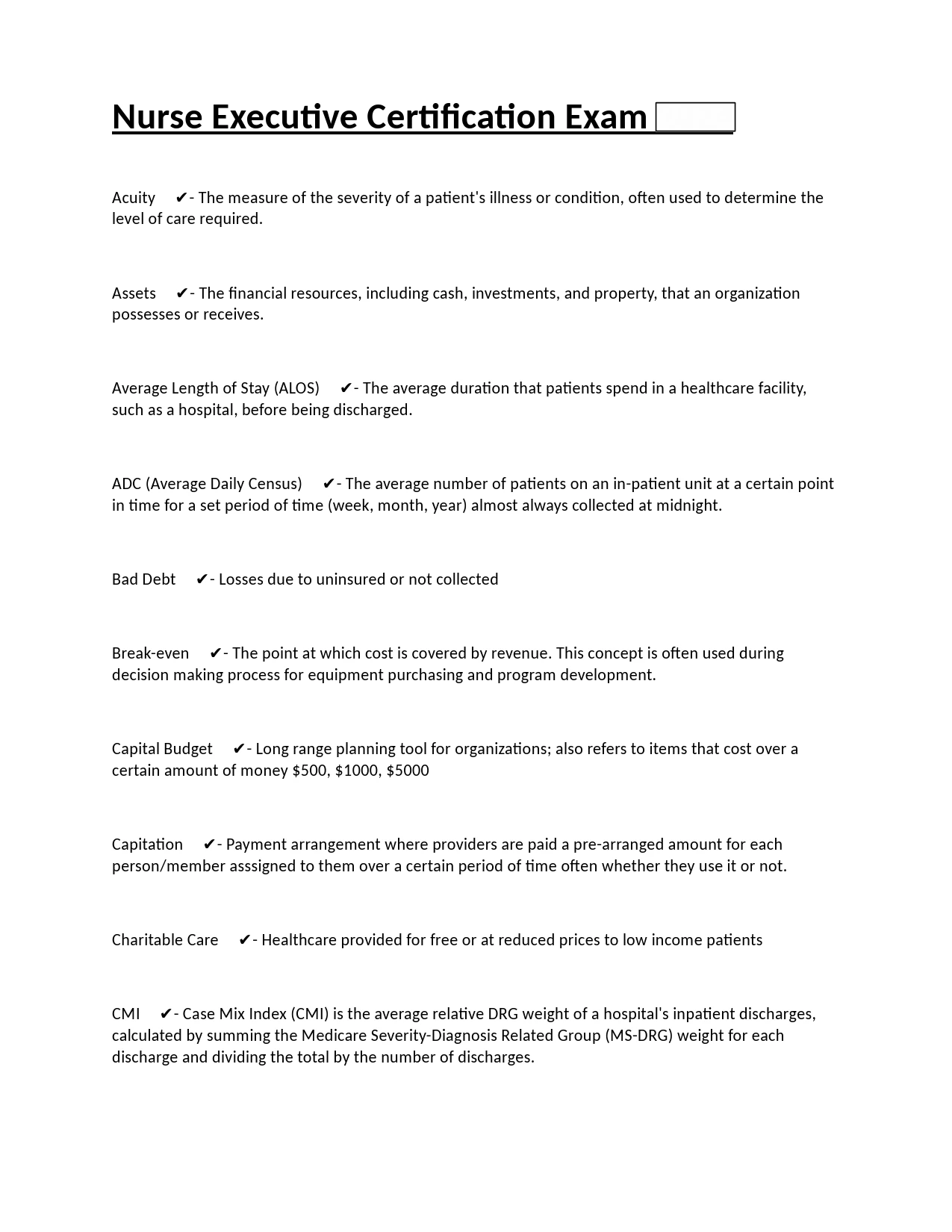 Nurse Executive Certification Exam