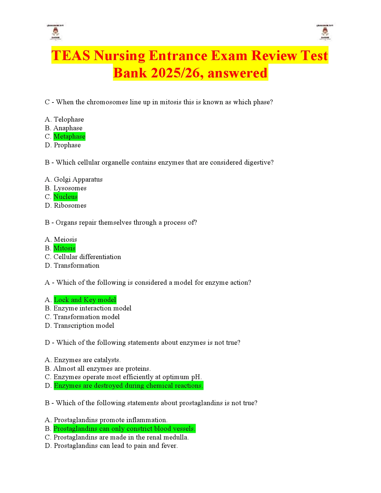 TEAS Nursing Entrance Exam Review Test Bank 2025 26 Answered Teas nursing entrance exam review test bank 2025 26 answered