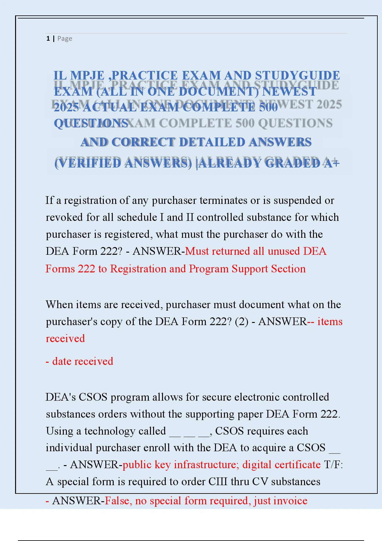 IL MPJE ,PRACTICE EXAM AND STUDYGUIDE EXAM (ALL IN ONE DOCUMENT) NEWEST ...