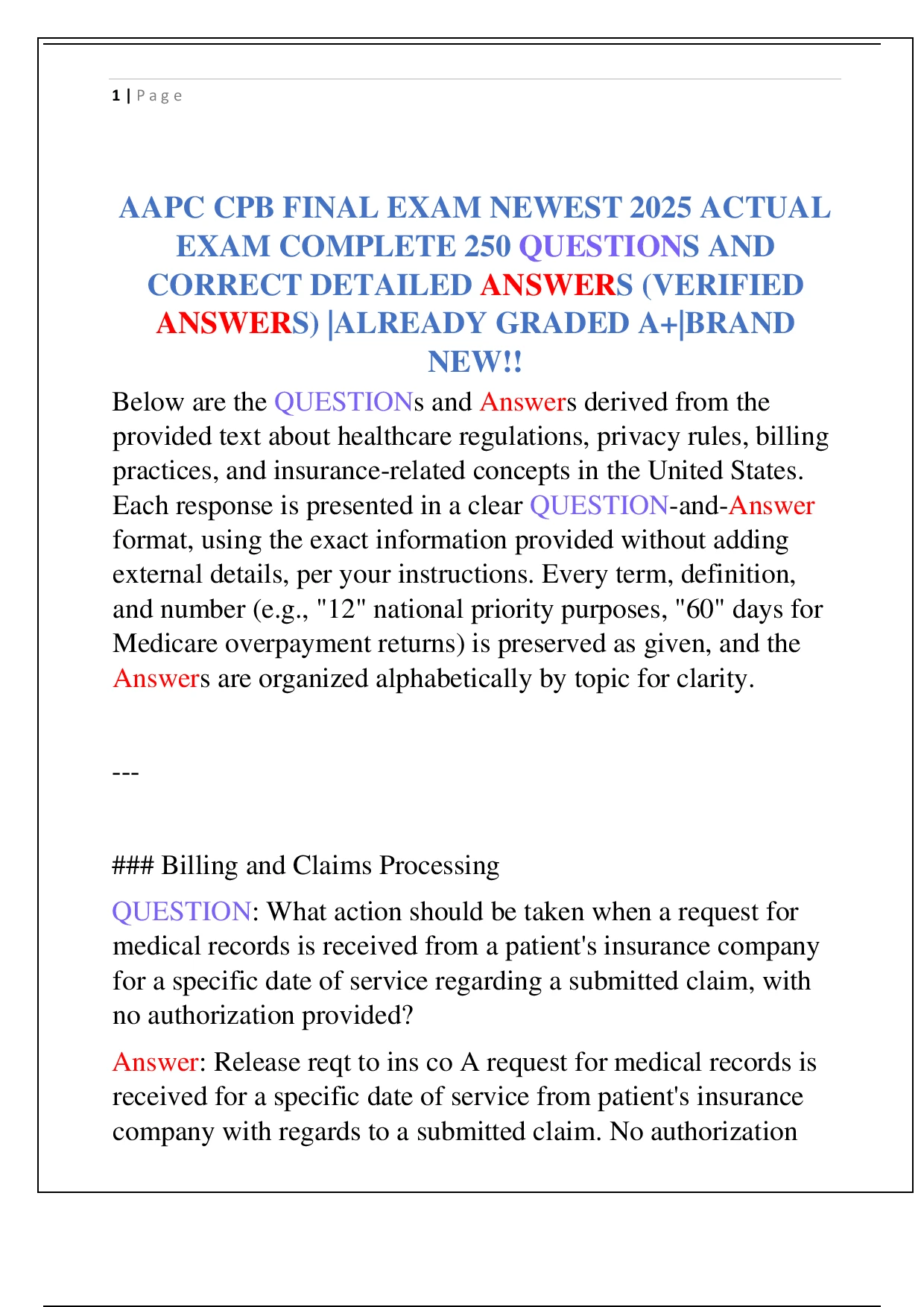 AAPC CPB FINAL EXAM NEWEST 2025 ACTUAL EXAM COMPLETE 250 QUESTIONS AND ...