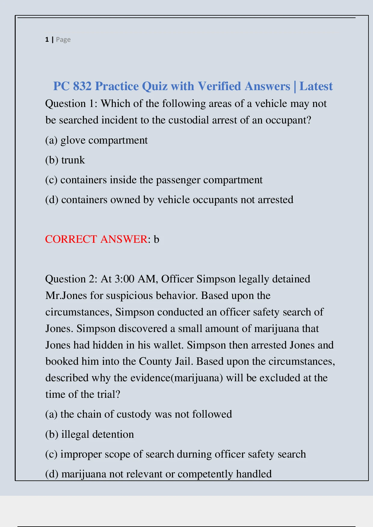 PC 832 Practice Quiz with Verified Answers | Latest