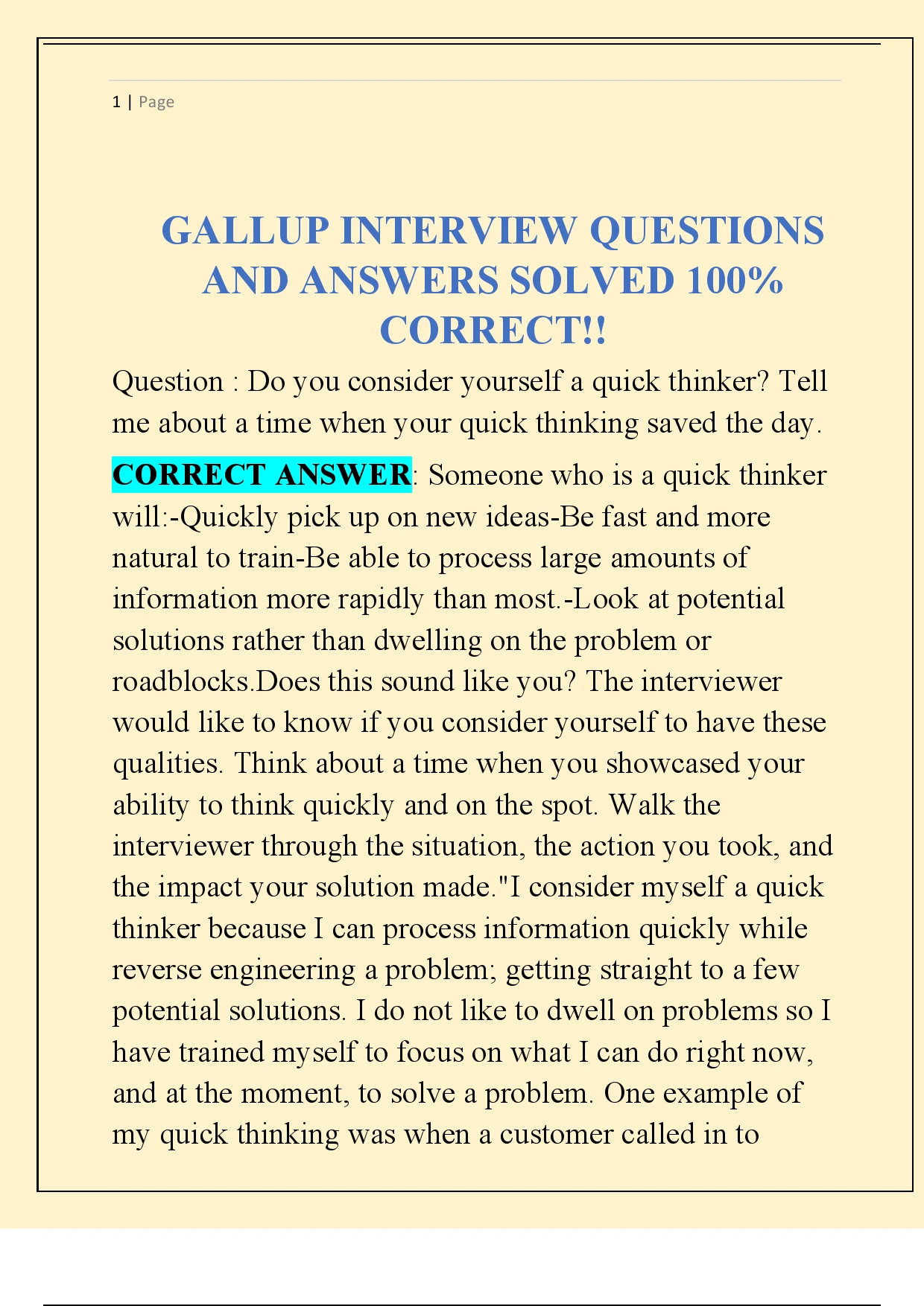 Example Interview Gallup GALLUP INTERVIEW QUESTIONS AND ANSWERS SOLVED 100% CORRECT!!