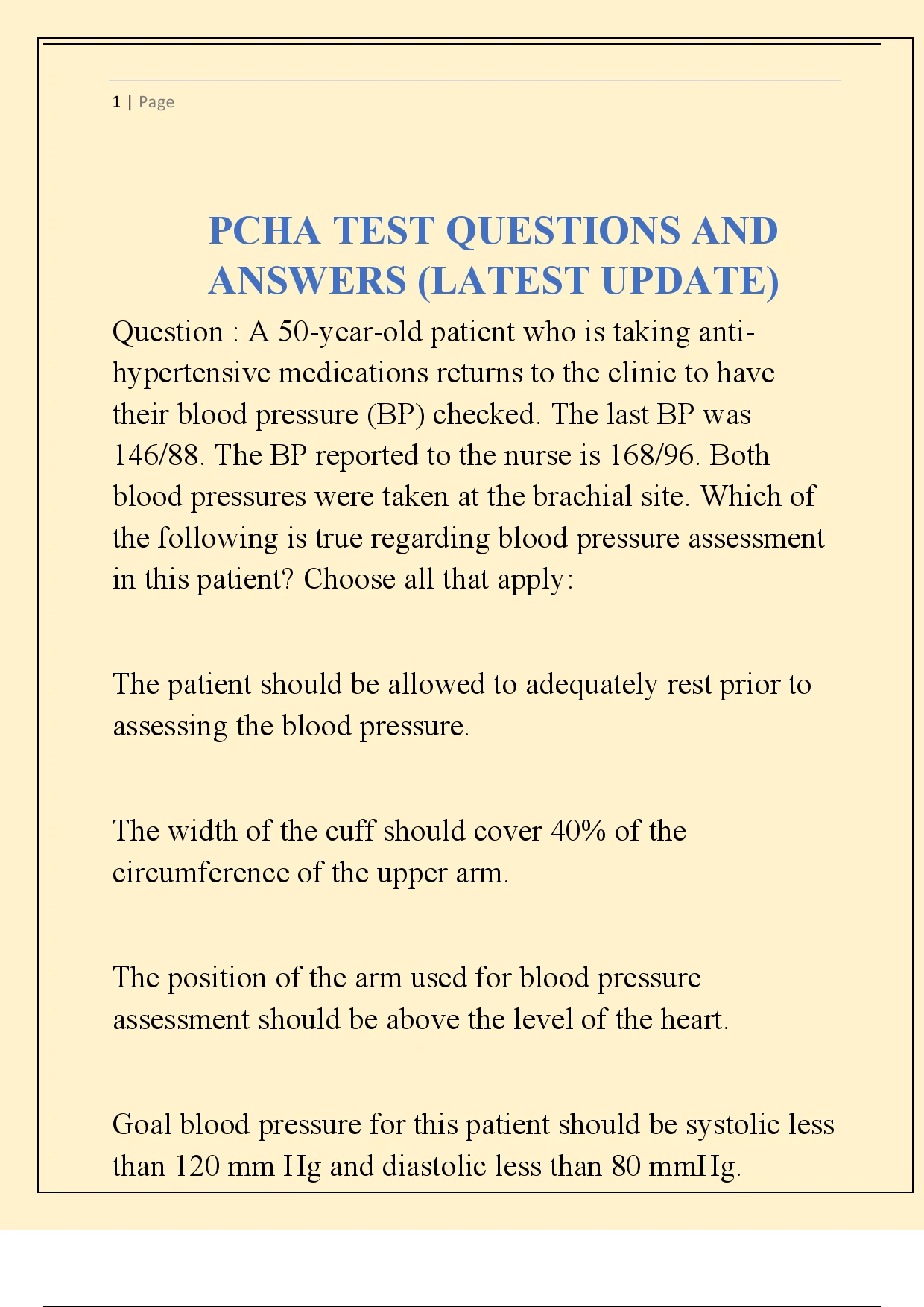 PCHA TEST QUESTIONS AND ANSWERS (LATEST UPDATE)