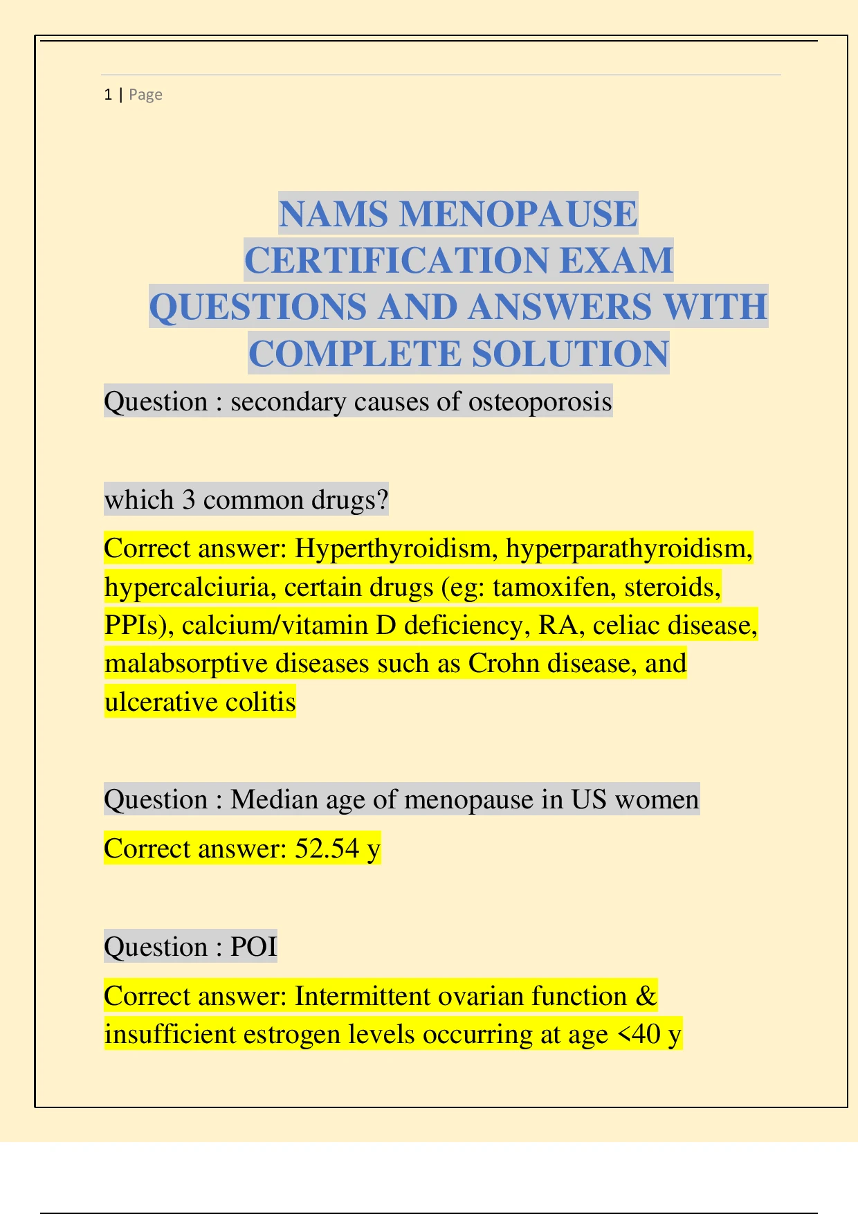 NAMS MENOPAUSE CERTIFICATION EXAM QUESTIONS AND ANSWERS WITH COMPLETE ...