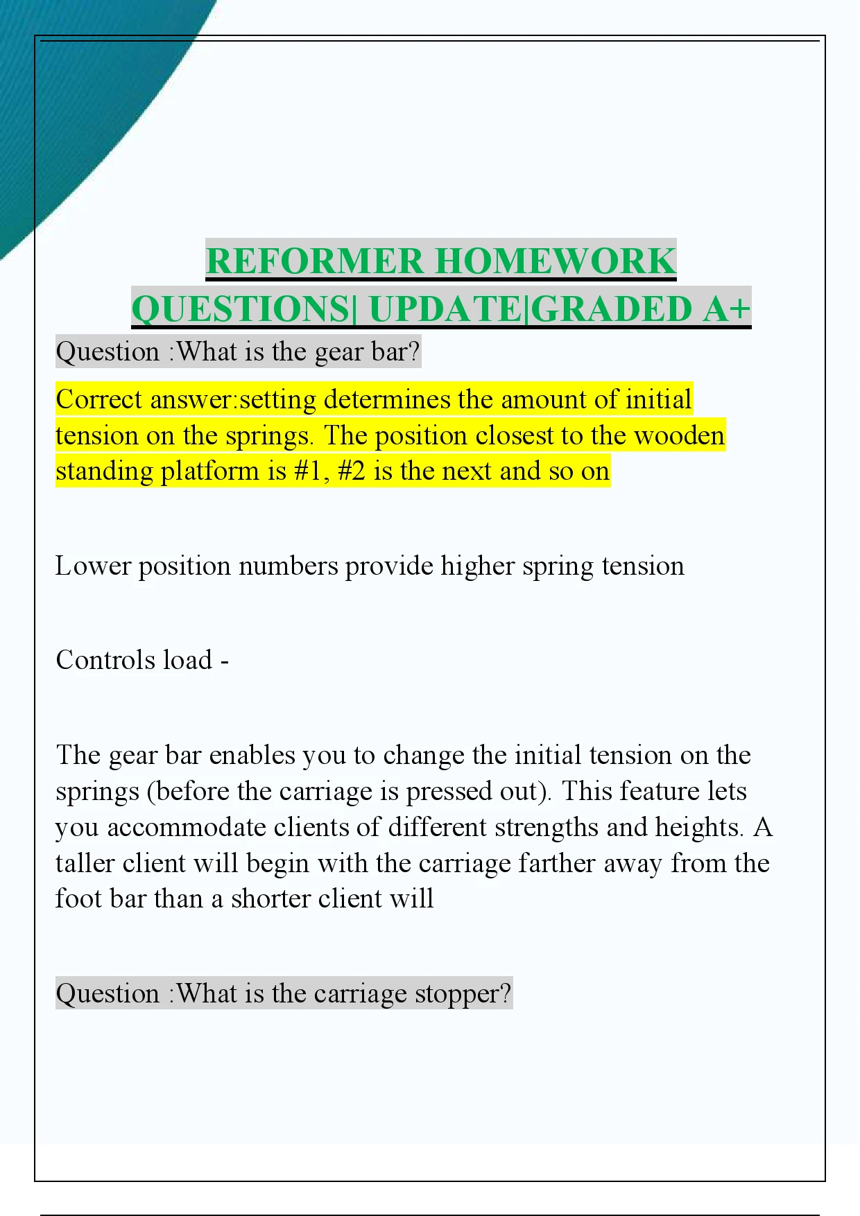 REFORMER HOMEWORK QUESTIONS| UPDATE|GRADED A+